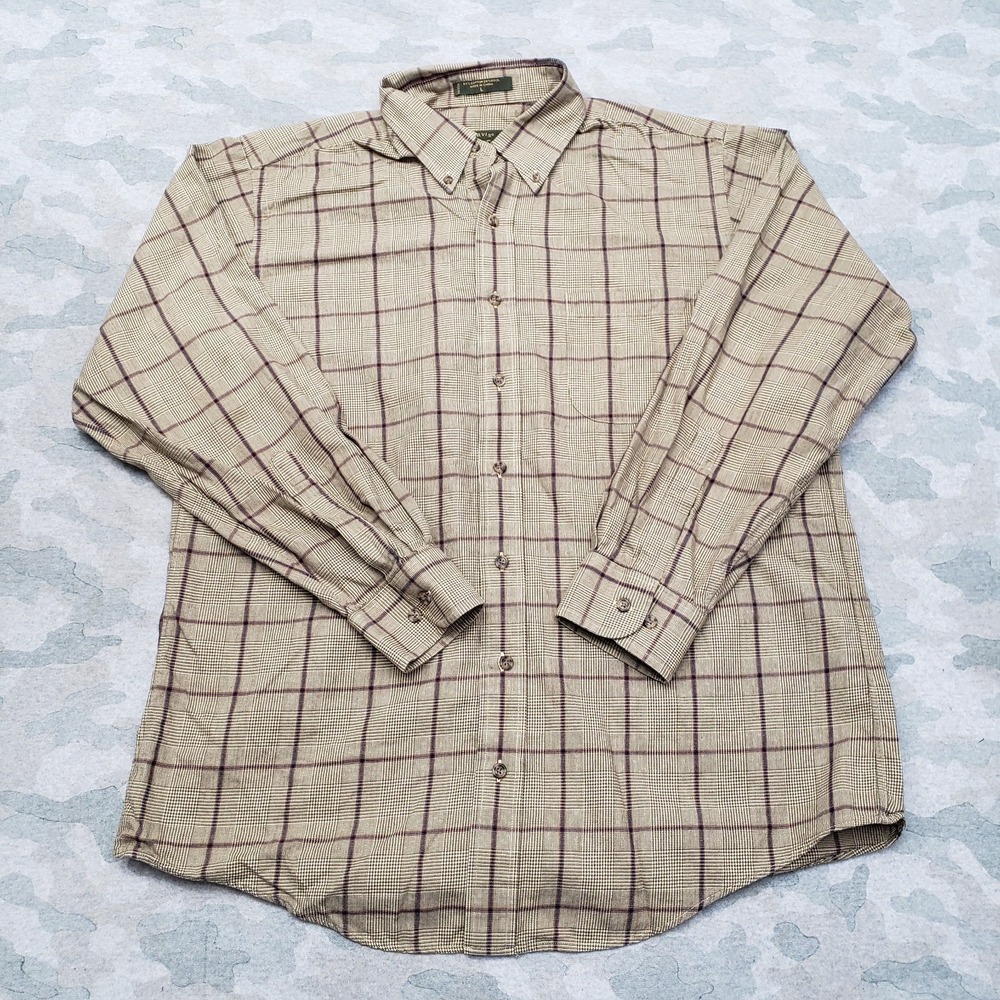 Orvis Shirt Mens Large Brown Pockets Long Sleeve Button-Up‎ Check